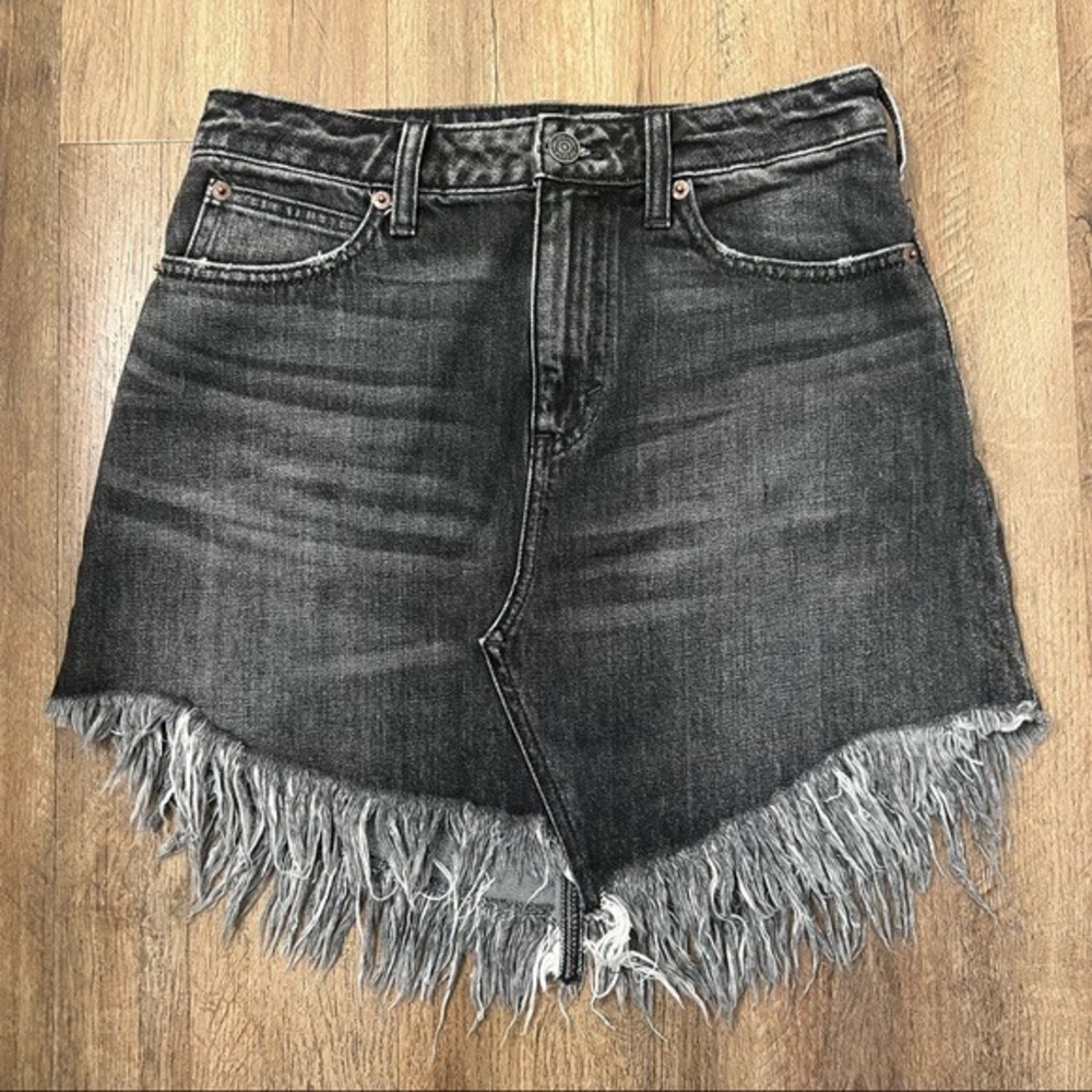 Free‎ People Bailey frayed denim mini skirt in black